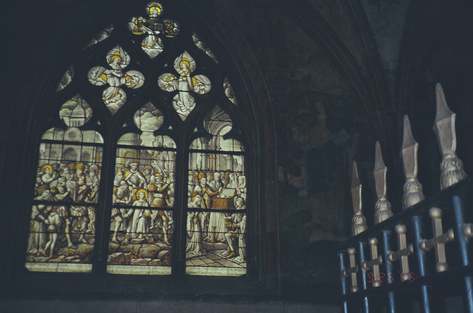 stained glass window at notre dame, beaune