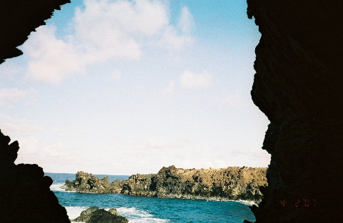 view from cave at ana kai tangata
